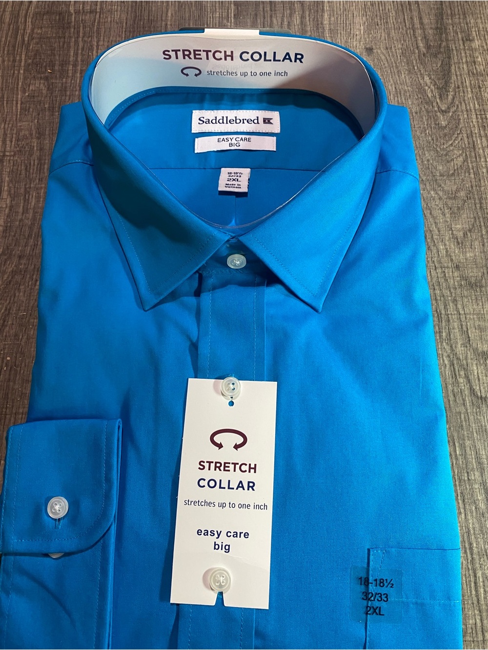 Saddlebred Men's Dress Shirt in Peacock Blue with Stretch Collar 18-18 1/2 , 32-